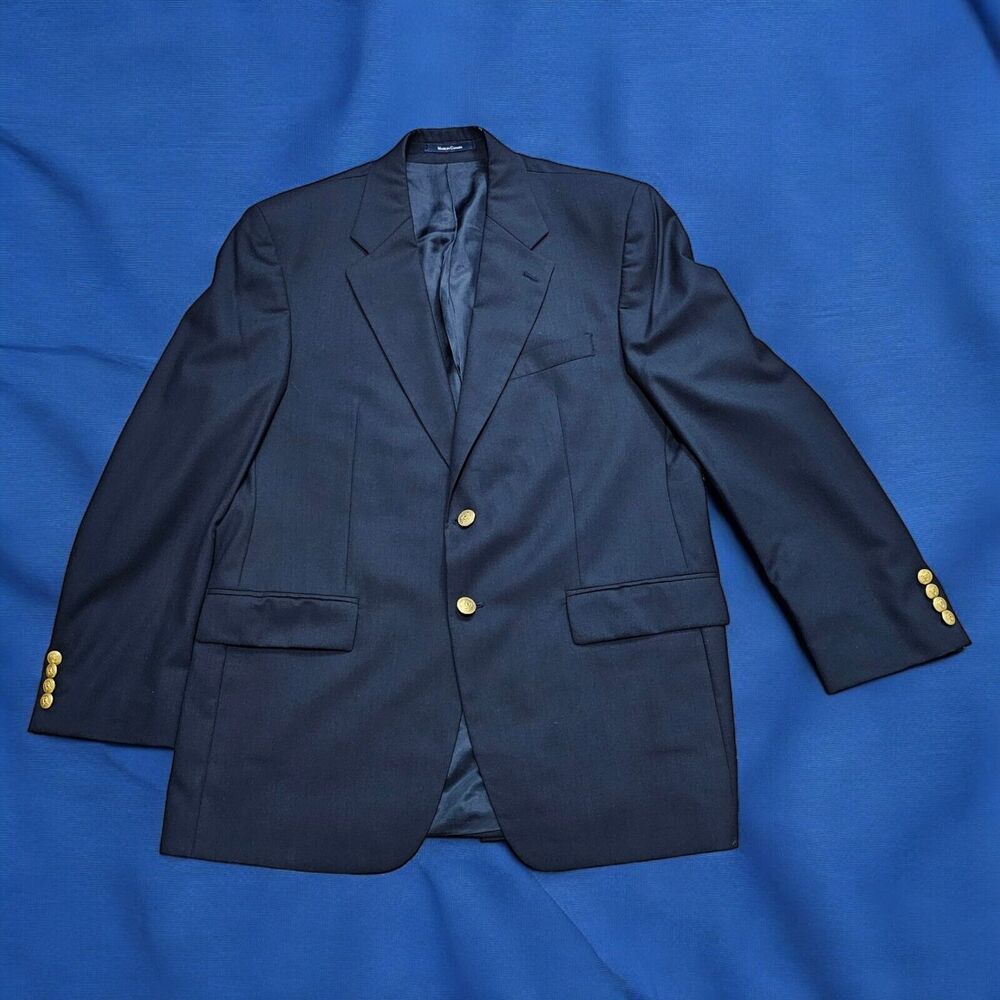 Chaps Ralph Lauren Navy Blue Gold Button Blazer Sport Coat Suit Jacket 42R